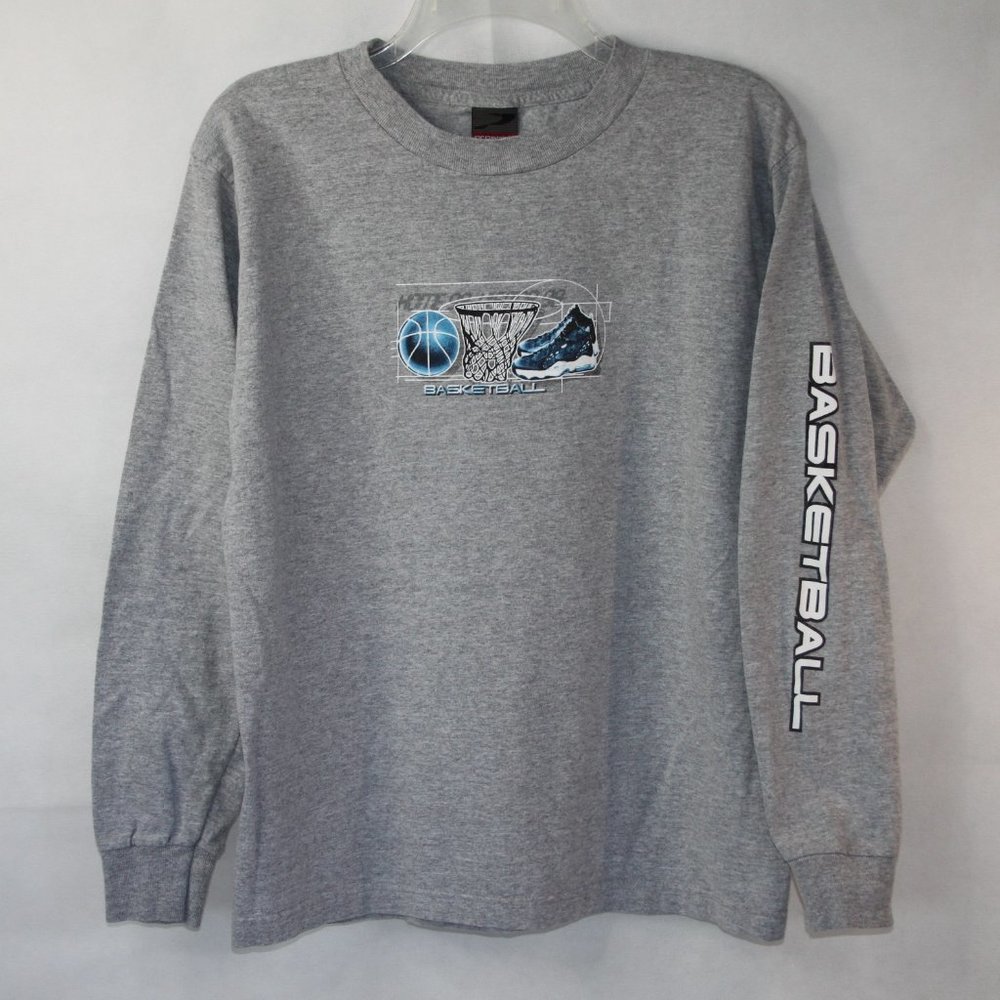 VTG PRO SPIRIT GRAY LONG SLEEVE BASKETBALL TSHIRT SZ XL Y2K 90's YOUTH BOYS